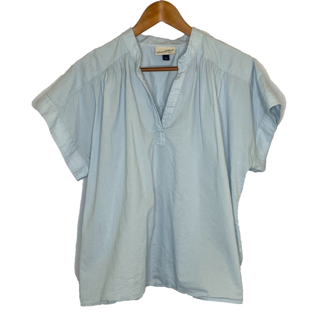 Women's Large Universal Thread Blue 100% Cotton V-Neck Popover Blouse